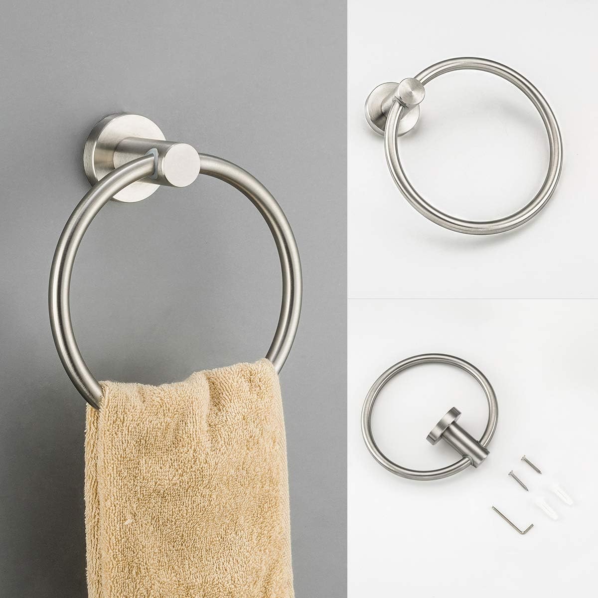 GAPPO 3 Piece Bathroom Hardware Accessories Set Brushed Nickel SUS 304 Stainless Steel Wall Mounted Hand Towel Ring Toilet Paper Holder Robe Hook: Home & Kitchen
