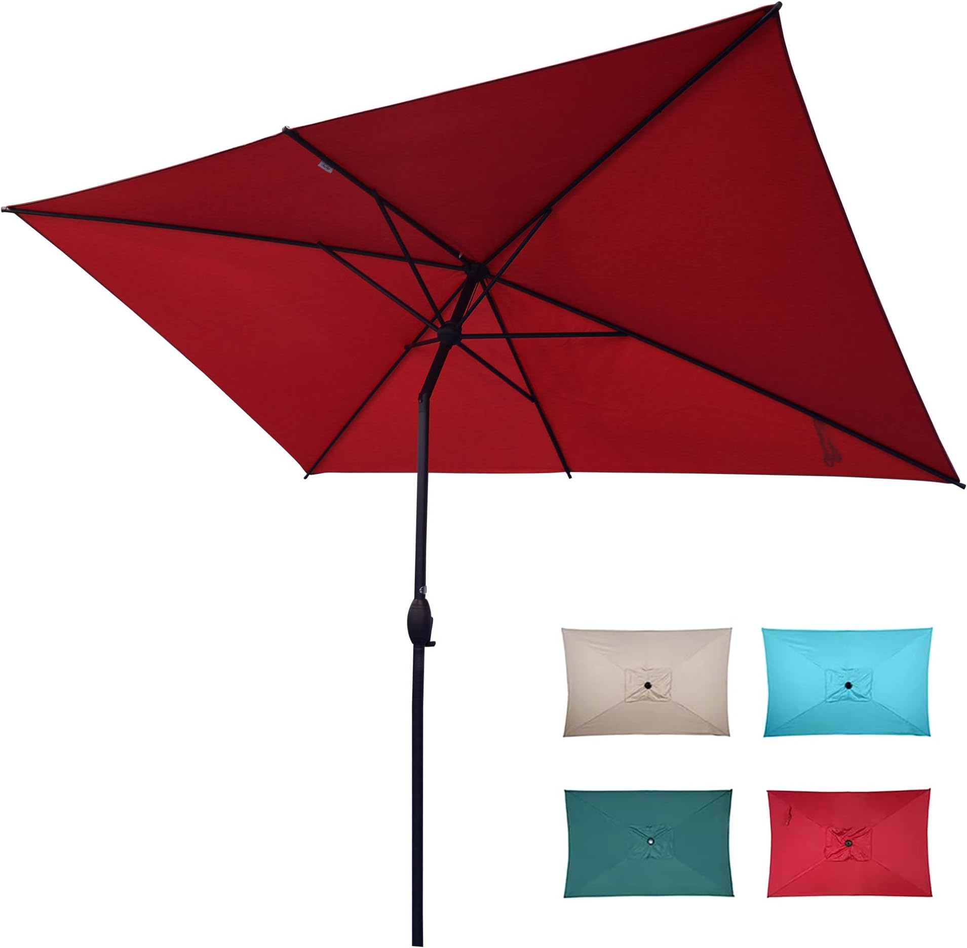 Abba PatioRectangular Patio Outdoor Market Table Umbrella with Push Button Tilt and Crank, 6.5 by 10 Ft, Red