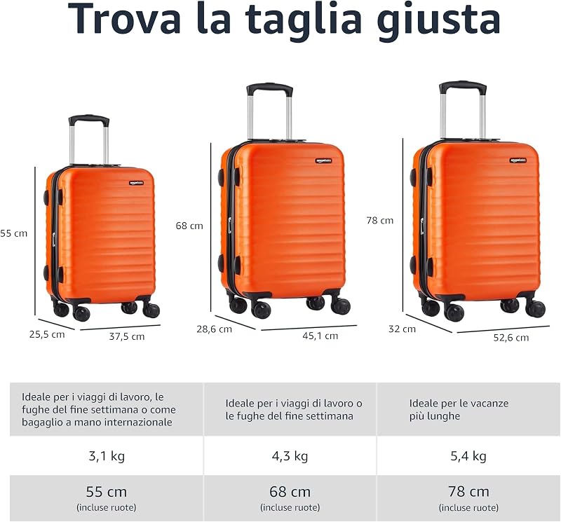 Valigia Rigida Grande - Bagaglio Espandibile ABS con 4 Ruote Doppie Girevoli - Resistente ai Graffi e Leggera - 78 x 52,6 x 32cm - Arancione Bruciato