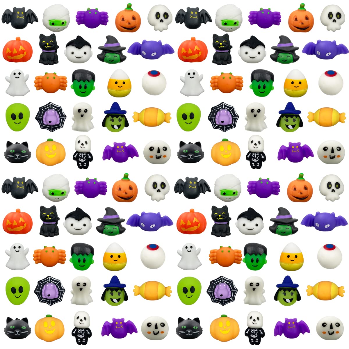 Photo 1 of Anditoy 100 PCS Halloween Mochi Squishy Toys Squishies for Kids Girls Boys Halloween Party Favors Halloween Treat Bags Gifts