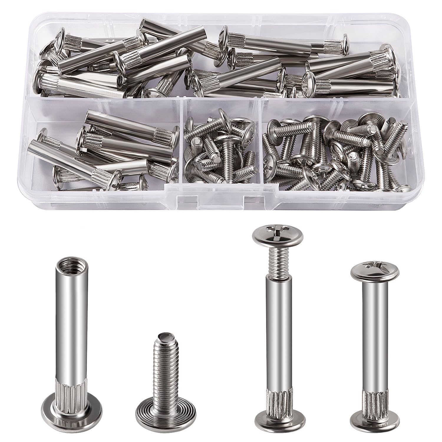 VooGenzek 35 PCS Φ5mm Connecting Bolts with M4 Screws, Nickel Cupboard Joining Bolts, Cabinet Furniture Connector, 31-40 mm