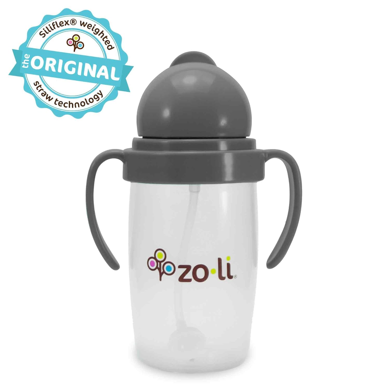 ZoLi BOT 2.0 | Siliflex Weighted Straw Sippy Cup, 10 Ounces Grey