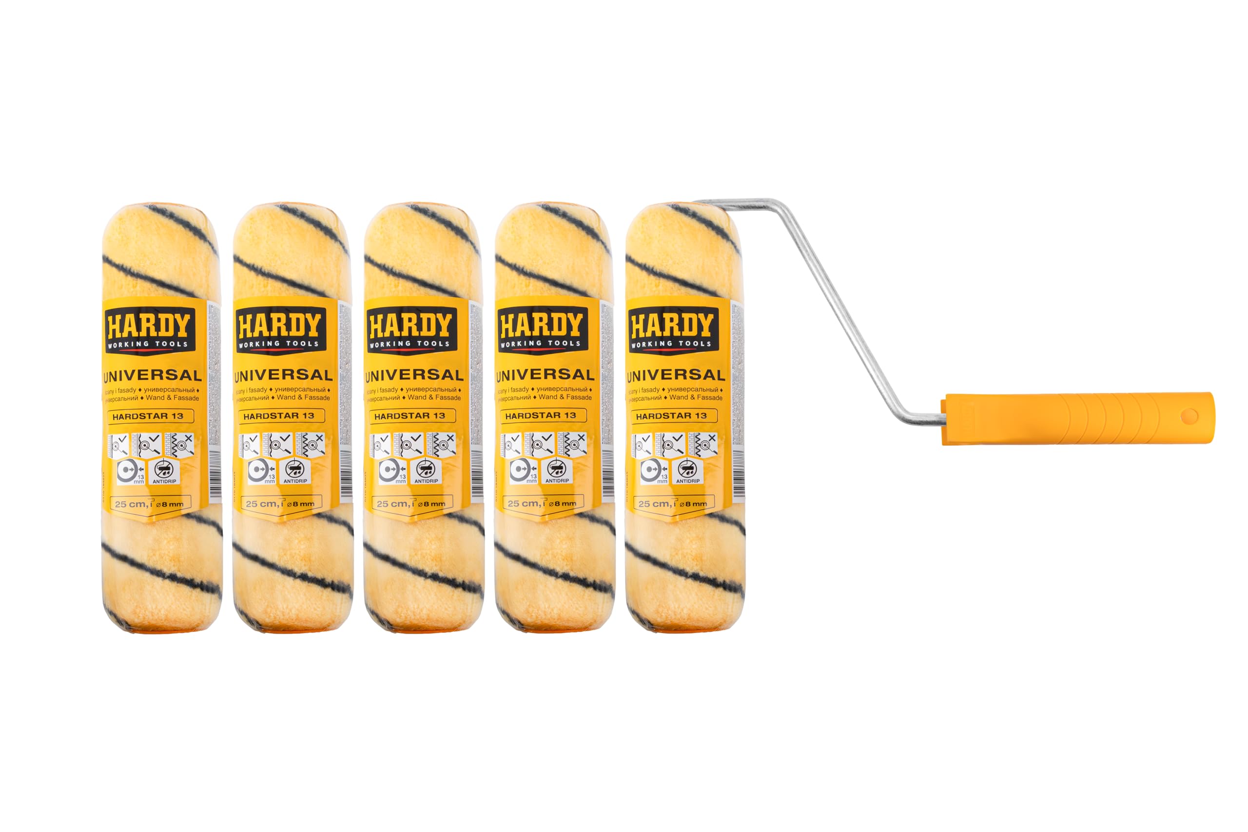 HARDY WORKING TOOLS A0180-516000 Paint Rollers Polyester Pile Height 13 mm Length 18 cm Diameter 48 mm Black/Yellow