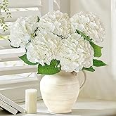 Cherica Real Touch White Hydrangea Artificial Flowers with Stems, Fake Silk Flowers for Outdoors, 3 Pcs Artificial Flowers for Home Decor Wedding Bouquets Centerpieces Vase