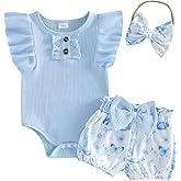 FYBITBO Western Newborn Baby Girl Clothes 3 6 9 12 18 Months Summer Outfits Flutter Sleeve Bodysuit Tops Cowgirl Shorts Set