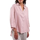 Amazhiyu Women's 100% Linen Summer 3/4 Sleeve Button Down Shirt High Low Tops