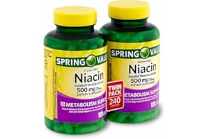 DECATELA Spring Valley - Flush Free Niacin (B-3) 500 mg, 240 Capsules (2 Bottles of 120)