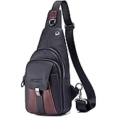LUKZIJAES Genuine Leather Sling Bag for Men Vintage Crossbody Bag Men Chest Pack Mens Cross Shoulder Bags Hiking Daypacks Travel Backpack (#2-Black)