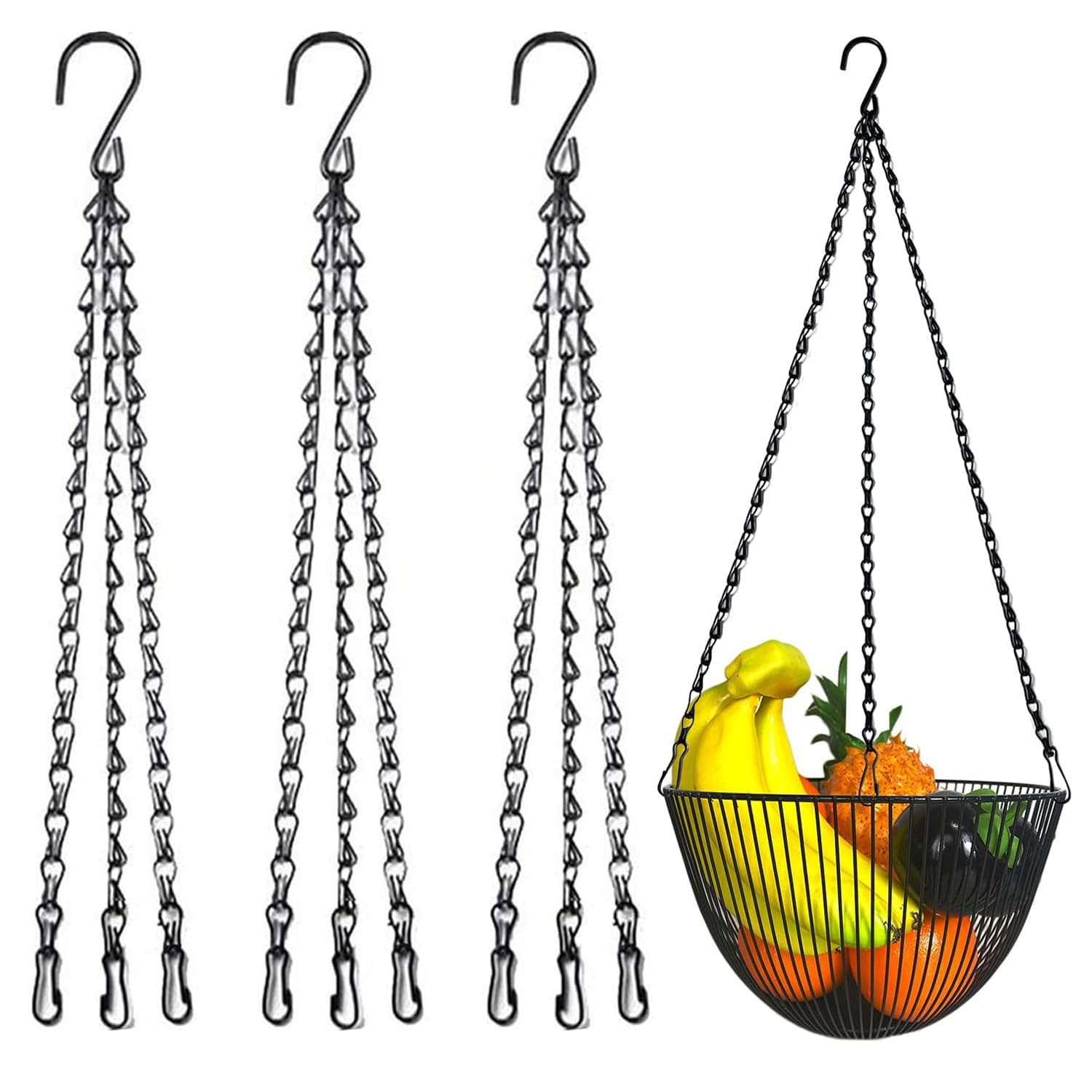 YTUGCG 4 Pack 3-Point Hanging Chains 15.7" (40cm) Black for Plants, Bird Feeders, Flower Pots and Baskets