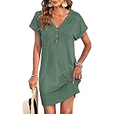 MOLERANI Women's Casual T Shirt V Neck Dress Summer Button Mini Sundresses