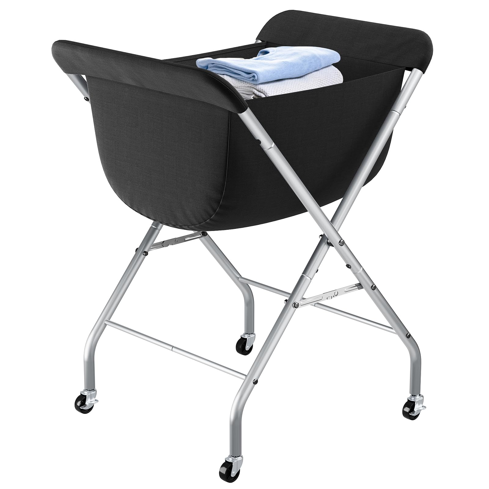 Photo 1 of ELYKEN Laundry Cart with Wheels, 33”H Easy Rolling Laundry Hamper with Removable Liner Bag, Sturdy Metal Frame Clothes Basket with 4 Casters and 2 Brakes