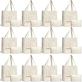Sanwuta Canvas Tote Bags Bulk with Outer Pocket and Makeup Pouch 18'' Reusable Grocery Bags with Handles for Women Beach DIY