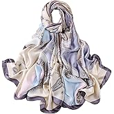 Myneiyi Fashion Scarves Scarf 100% Silk Feeling Scarf Silk Like Scarves Long Lightweight Sunscreen Shawls for Women