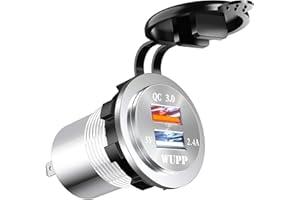 BlueFire Aluminum Alloy Fast Charging 3.0 USB Charger Socket IP66 Waterproof Dual USB Power Outlet with QC 3.0 USB Port & 5V 