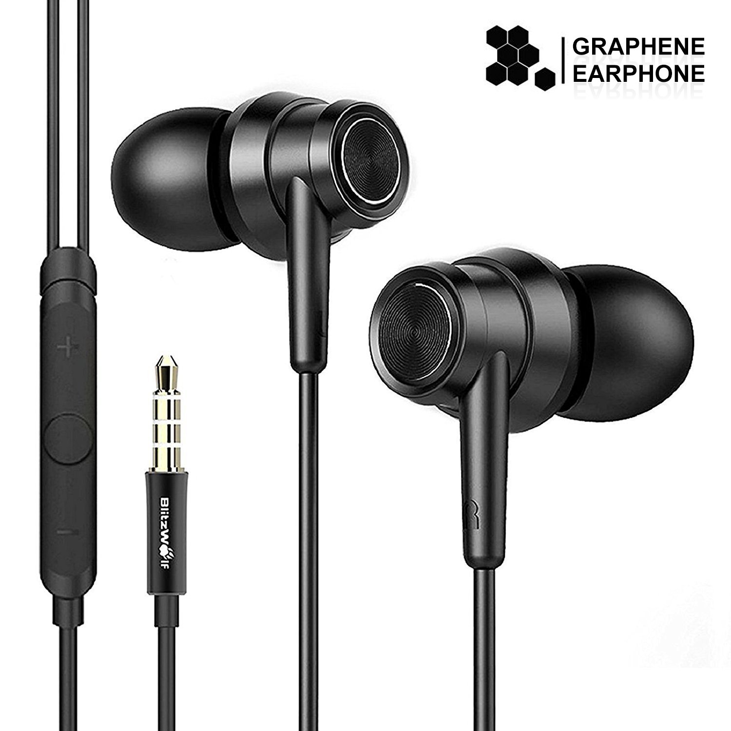 Wired Earbuds, BlitzWolf Graphene Earphone Stereo HiFi Noise Cancelling In-ear Wired Control Earphone with Microphone and Volume Control for All 3.5mm Interface Device
