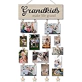 ELMCH Grandkids Grandparents Picture Frame Photo Hanging Display with Clips, Grandparents Gifts, Grandma and Grandpa Gifts, Grandkids Make Life Grand Picture Board Photo Holder for Wall Decor