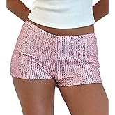 Women Y2k Sequin Micro Shorts Low Rise Bodycon Sparkly Mini Shorts Sexy Going Out Bottoms Rave Party Clubwear