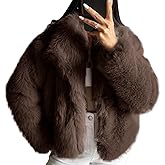 COZYPOIN Womens Faux Fur Jacket Fluffy Fur Coat Cropped Long Sleeve Lapel Button Down Fuzzy Winter Outerwear