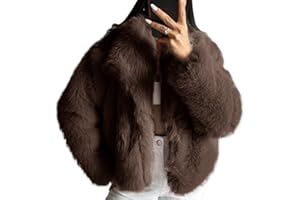 COZYPOIN Womens Faux Fur Jacket Fluffy Fur Coat Cropped Long Sleeve Lapel Button Down Fuzzy Winter Outerwear