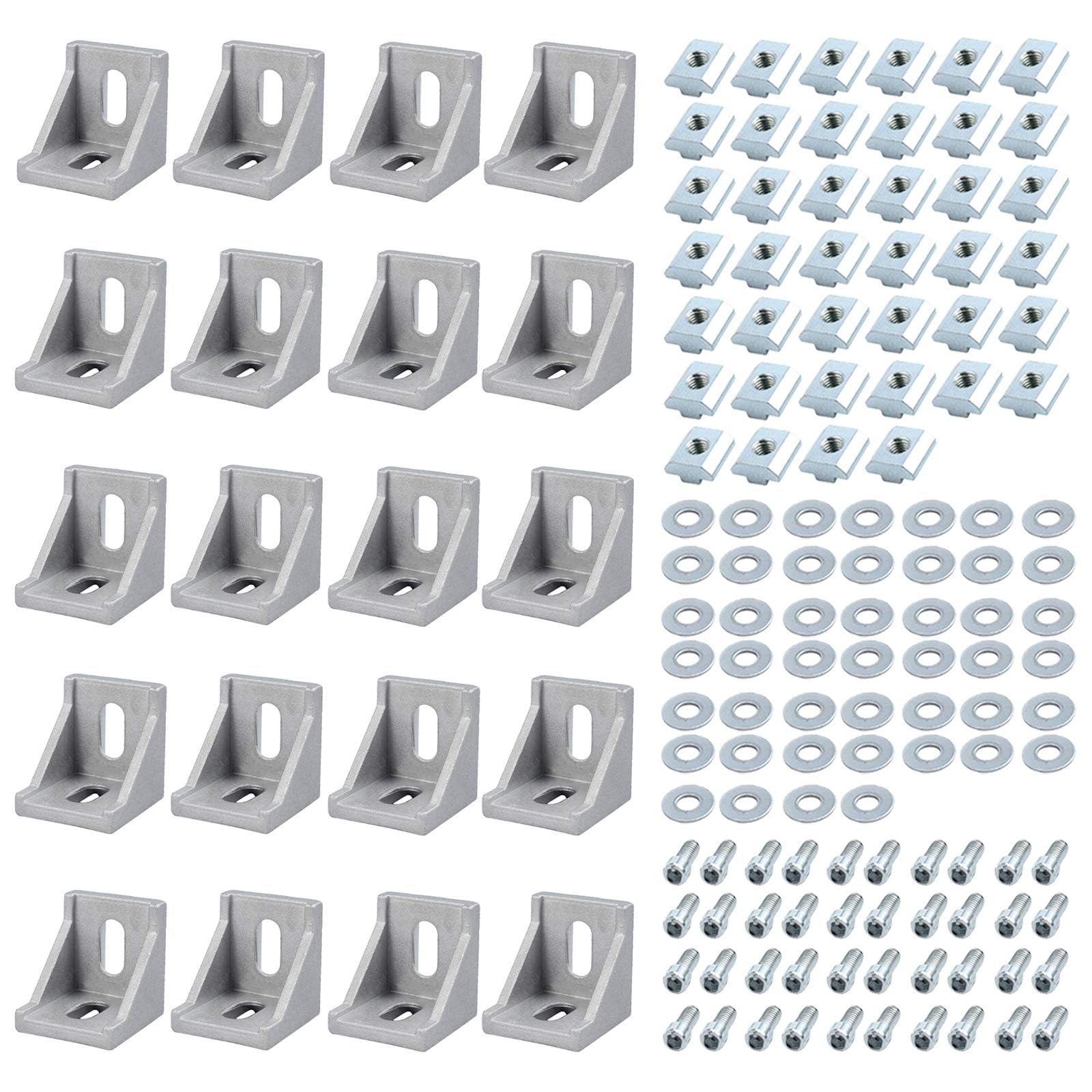 EYPINS 20 Pcs 4040 Aluminum Angle Mounting Brackets, 90 Degree Corner Brace Connector Extrusion Profile L-Angle Brackets with 8mm Slots with M8 Hexagon Screws and M8 T-Nuts, for 4040 4080 Profiles — image 1