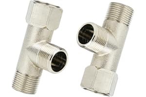 2Pack Movable Tee Fittings T Valve for Bidet, 3 Way Shower Diverter Valve, Shower Hose Adapter, Brass Shower Arm Water Line S
