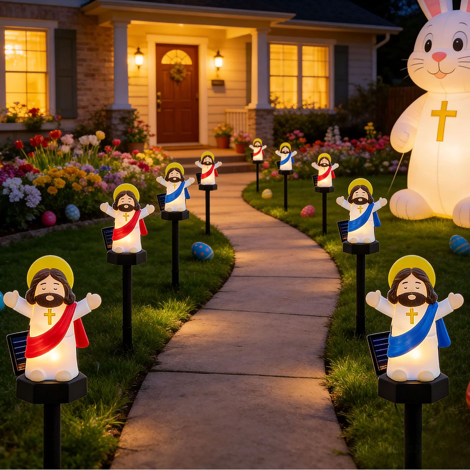 Photo 1 of 8 Pack Solar Easter Lights, Garden Pathway Lights Outdoor Jesus Lights Waterproof Solar Stake Light for Pathway Landscape Lawn Yard Porch Patio Spring Easter Decoration