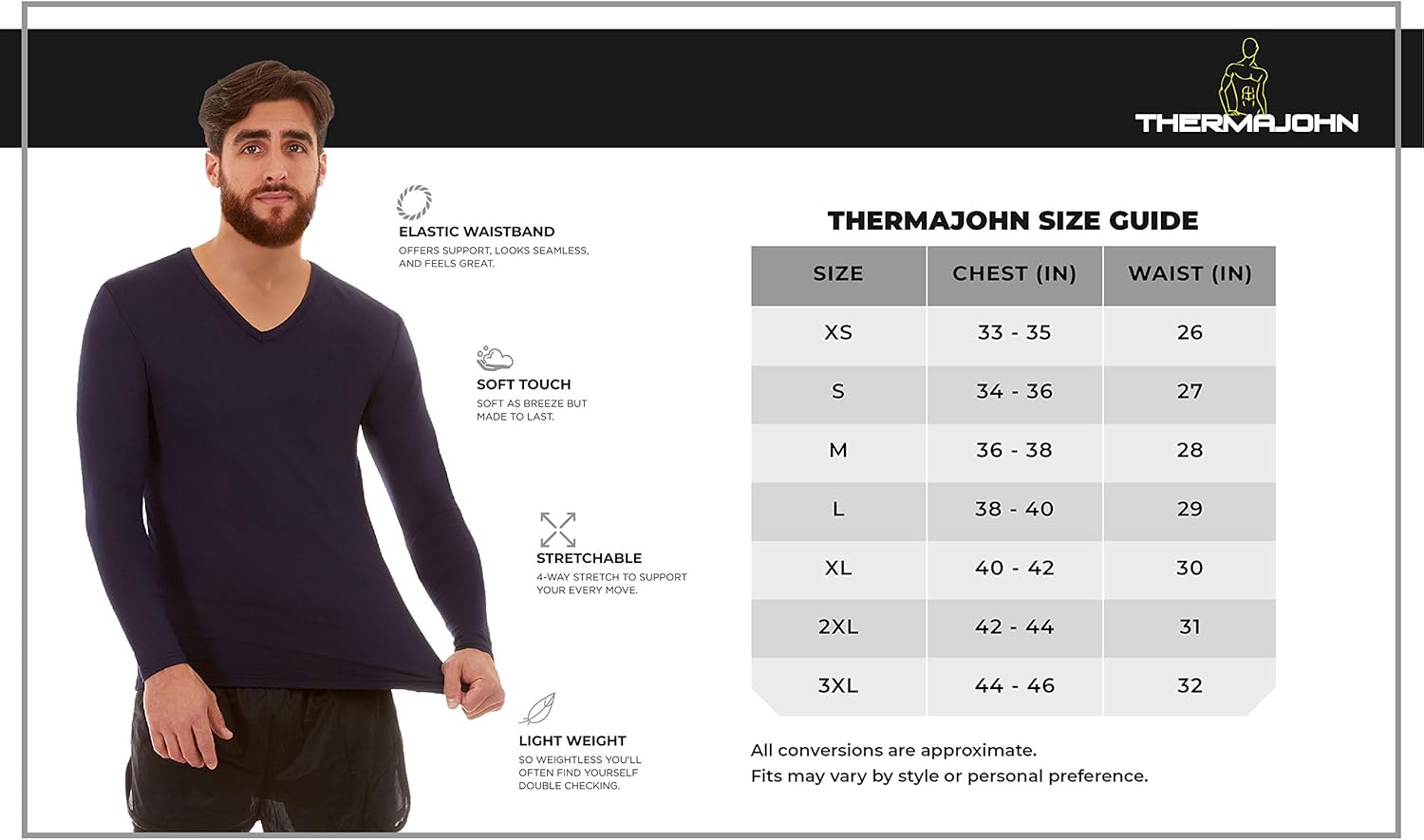 Thermajohn Mens Ultra Soft V-Neck Thermal Underwear Shirt - Fleece Lined Long Sleeve Underwear Long Johns T Shirt at  Men’s Clothing store
