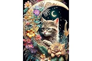 Meothan Paint by Numbers for Adults, Cat Paint by Numbers for Adults Moon Cat Paint by Number Kits for Beginner Canvas Animal Oil Painting Kits for Home or Office Wall Decoration 12x16inch