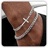 DAYANEY Silver and Gold Bracelet for Men, Cuban Chain Bracelet Set Water Proof Stainless Steel Bracelet for Him, Adjustable Gold Link Men Braclet as Valentines Jewelry Gifts for Boyfriend, Dad and Son