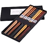 GLAMFIELDS Reusable Chopsticks Japanese Natural Wooden Classic Style 5 Pairs Lightweight Hand-Carved Safe Chop Sticks 8…