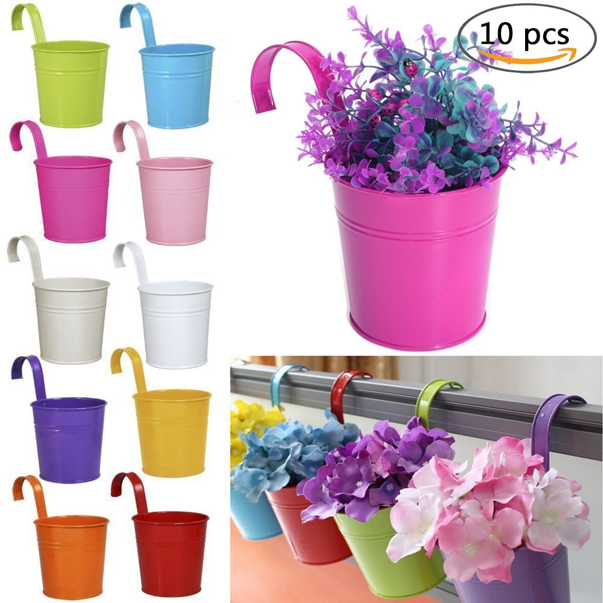 Blumentopf zum Hängen, sortiert 10 PCS, bunt, abnehmbaren Blumentopf aus Metall Hängen auf Balkon Wand Garten Home Decor