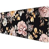 Peony Flowers Gaming Mouse Pad Pink Flowers Extended Gaming Mouse Pad Mat with Stitched Edge Non-Slip Base Big Mouse Pad 31.5"x11.8" Office Computer Keyboard Laptop Home