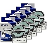 Epson LABELWORKS 218VTBWPX-5PK Genuine Tape Cartridge - 5 Unit Pack of Black on White Flexible and Durable Vinyl Industrial Label Maker Tape - 3/4" (18MM) Wide, 22.9 ft - 5 Pack