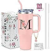 AiHeart Birthday Gifts for Women,Monogrammed Tumbler with Handle,Personalized Gift for Women,Monogrammed Gifts for Mom,Customized Tumblers For Woman,Cute Tumbler with Straws,Funny Gift for Mom,Aunt-M