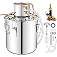 Giantex 5 Gal Alcohol Still, 2 Pots Stainless Steel Alcohol Still w/Built-in Thermometer, Copper Tubes, Multi-purpose Home Brewing Kit for DIY Whiskey, Brandy, Silver