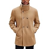 Yousify Mens Trench Coat Double Breasted Stand Collar Overcoat Casual Winter Warm Business Short Pea Coat