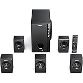 Bobtot Home Theater Systems with 5.25 inch Subwoofer, 5.1 Wired Satellite Surround Sound Speakers, 600 Watts Peak Power Deep Bass Audio Stereo System with FM Radio Bluetooth AUX DVD USB SD Input