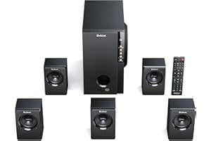 Bobtot Home Theater Systems with 5.25 inch Subwoofer, 5.1 Wired Satellite Surround Sound Speakers, 600 Watts Peak Power Deep Bass Audio Stereo System with FM Radio Bluetooth AUX DVD USB SD Input