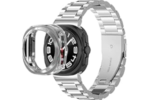 VINIUSIKI for Galaxy Watch Ultra 47mm LTE Stainless Steel Band with TPU Protective Bumper Case,22mm No Gap Metal Business Wristband for Samsung Galaxy Watch 7 Ultra for Men