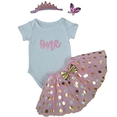 ESIINOY 4PCS Baby Girl 1st Glitter Birthday Tutu Outfit Newborn Party Dress