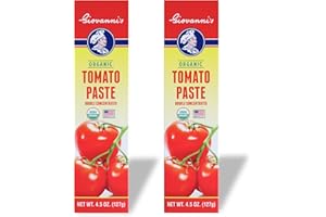 GIOVANNI'S ORGANICS USA Giovanni’s Organic Double Concentrated Tomato Paste – 2 Pack (4.5 oz Tubes) | Made in the USA with Vine-Ripened California Tomatoes, Non-GMO, No Additives, Rich Flavor