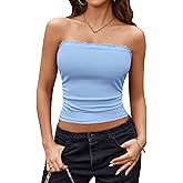 Avidlove Tube Tops for Women Lace Trim Ribbed Strapless Crop Tops Ruched Y2k Bandeau Going Out Top