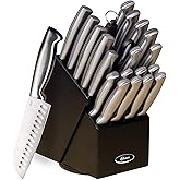 Oster Baldwyn High-Carbon Stainless Steel Kitchen Knife Cutlery Block Set, 22-Piece, Brushed Satin