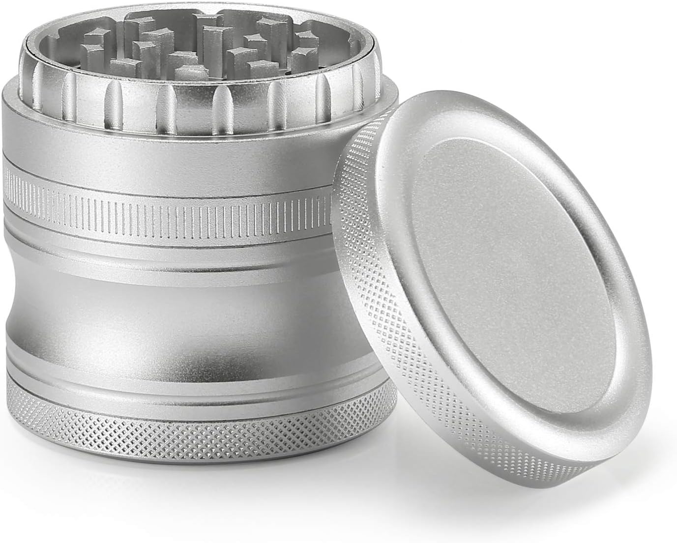 CyanCloud Grinder, Premium Aluminum Herb Grinder with Sifter and Texture Magnetic Top for Spice Herb with Pollen Catcher (Sliver)