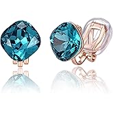 EVEVIC Austrian Crystal Square Cilp On Earrings for Women 14K Gold Plated Non Pierced for Sensitive Ears Jewelry Gifts for Anniversary
