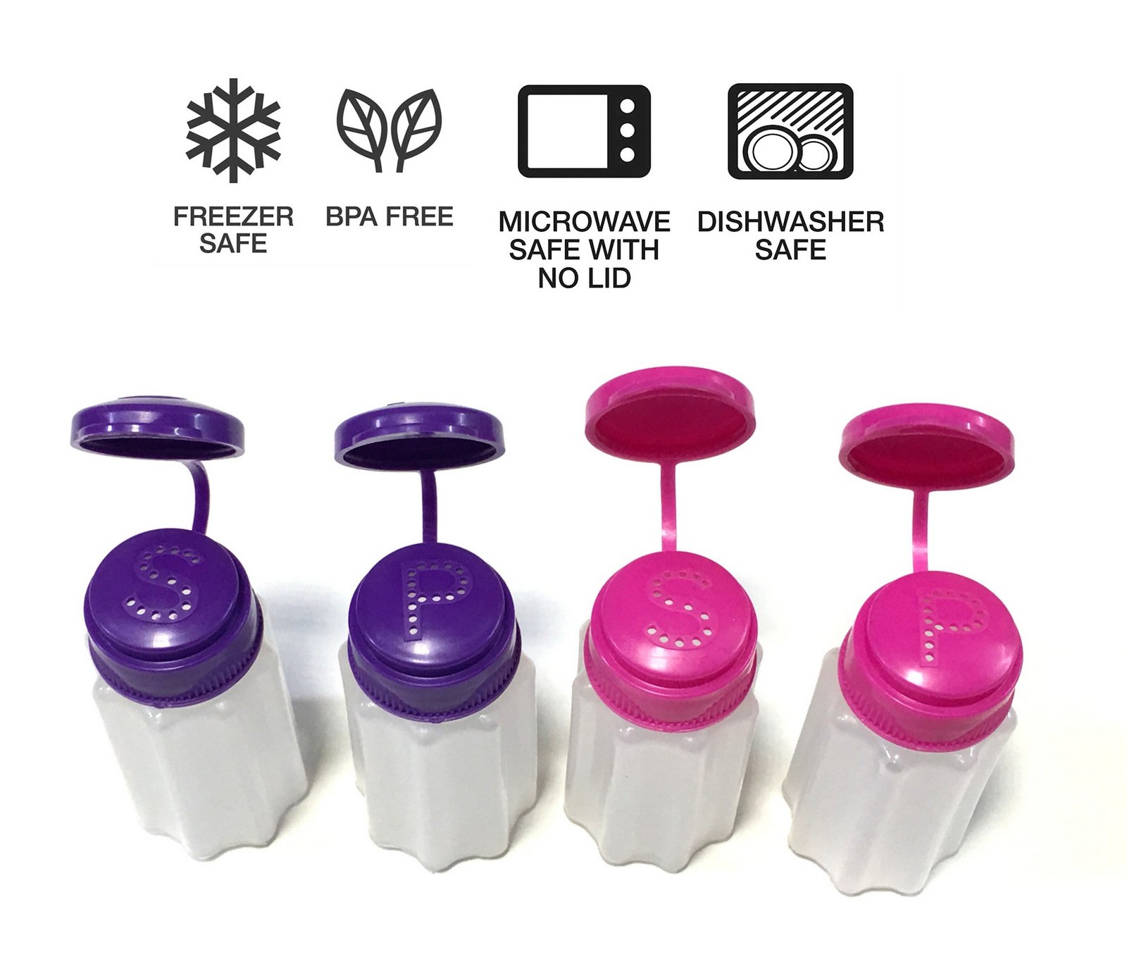 Azi 4pc NO SPILL Mini Camping Salt Pepper Shakers To Go Salt Shaker