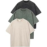 Flygo 3 Pack Men Oversized T Shirts Acid Washed Unisex Tee Loose Fit Short Sleeve Casual Streetwear Baggy Basic Tops