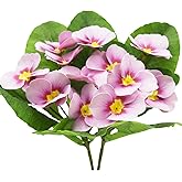 FERIAL 2PCS Artificial Silk Pansy Wildflower UV Resistant Plants Fake Outdoor Flowers Faux Impatiens for Window Box Wedding Party Outside Garden Porch Decor(Pink)