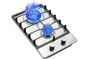 IITASTINESSII 12 Inch Gas Cooktop, Stove Top, Stainless Steel Bulit-in Kitchen Stove, NG/LPG Convertible Gas Stovetop with Thermocouple Protection