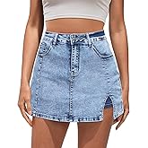 Vetinee Jean Skorts for Woman High Waisted Trendy Slit Stretchy Denim Skirt with Shorts Y2K Casual Summer Skorts Skirts